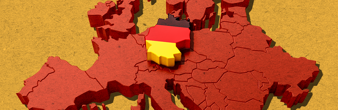 Illustration of a 3D Europe map with Germany prominently popping upward, visually symbolizing the surge in the German 10 Year Bond Yield