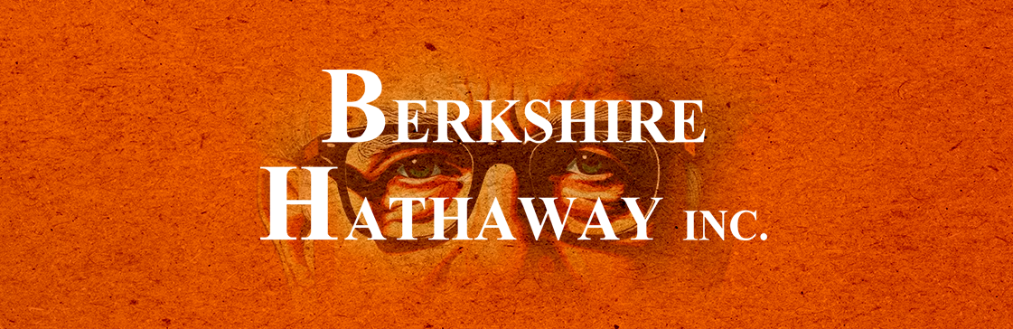 Berkshire Hathaway Stock illustration with stylized Warren Buffett eyes and company name in bold text