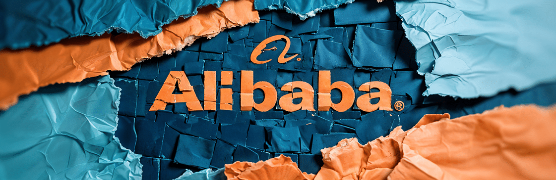 Creative illustration of the Alibaba logo with layered textures, representing deep value and insights from BABA stock analysis in 2025.