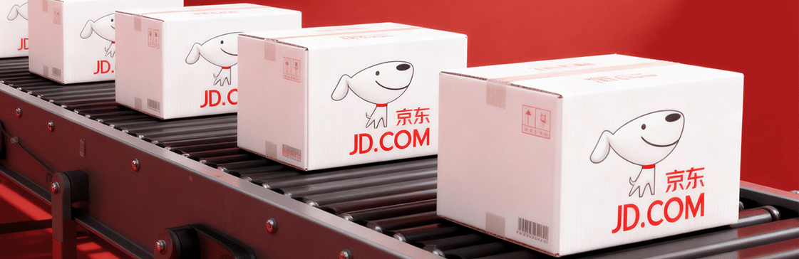 JD Stock Forecast concept showing JD.com delivery boxes in Chinese e-commerce logistics.