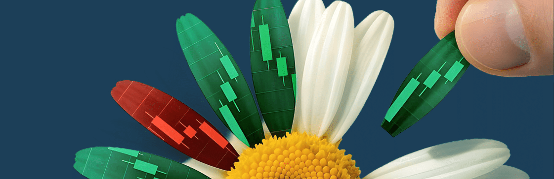 Illustration showing market indicators shaped like flower petals, symbolizing shifting economic signals and the rising odds of a recession.