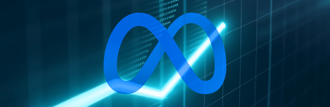 Meta stock valuation concept featuring Meta logo and upward price movement