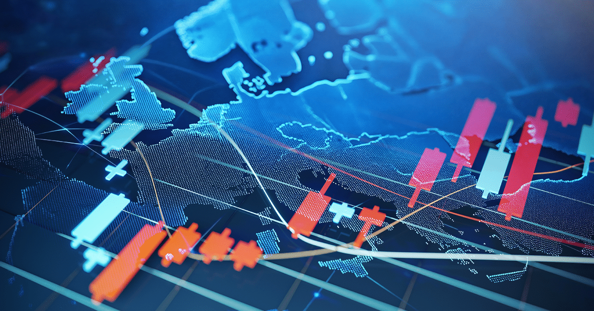 Capital markets activity in Europe represented by digital trading charts over a geographic map