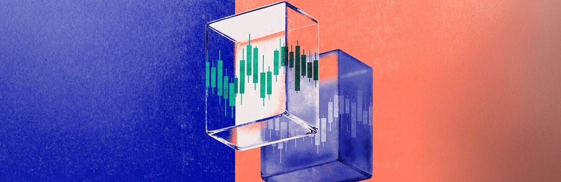 Two cubes displaying candlestick charts — one transparent, one opaque — illustrating the difference in clarity and control between direct leverage and leveraged ETFs